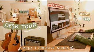 🪴My Aesthetic Desk Tour and Music Recording Setup | warm + cozy, productive, and functional