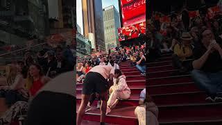 NEAR THE STAIRS AT TIMES SQUARE | #nycwalk #travel #timessquare #springwalk #fyp