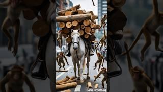 The horse works hard, but the monkey ruins everything.#ai #viralvideo #monkey