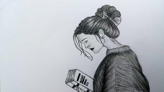 Girl reading book -Drawing easy || Pencil sketch for beginner || Drawing tutorial