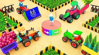 Diy tractor building a road with a fully loaded truck and intersection roundabout