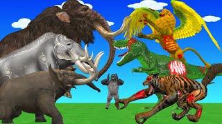 10 Cow Buffalo Gorilla Save Lion Baby From Giant Zombie Dinosaur Wolf Fight Mammoth Elephant Cartoon