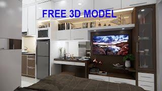 Apartment studio interior design free 3d model sketchup