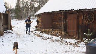 Life of ordinary people in Eastern Europe. Snowfall. Preparing the house for winter