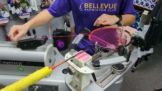 Badminton Stringing - 4 knot, top down view, no talking