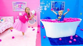 Chris and Pink vs Blue Challenge for kids!