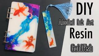 DIY | Alcohol Ink Art in Resin / Goldfish Notebook Cover & Bookmark