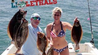 Hot Blonde catches Big Fluke in Montauk