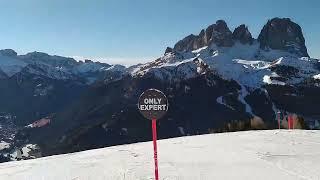 Skiing in Belvedere ski area, Canazei, Dolomites, Val di Fassa