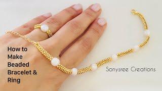 Dainty Beaded Bracelet & Ring Set || Herringbone Stitch Ring || Super Easy Tutorial