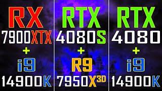 RTX 4080 + INTEL i9 14900K vs RTX 4080 SUPER + RYZEN 9 7950X3D vs  RX 7900XTX + INTEL i9 14900K ||