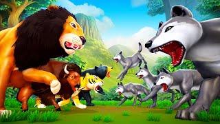 Epic Showdown: Wild Animals vs Wolves – Lion King and Bison to the Rescue!
