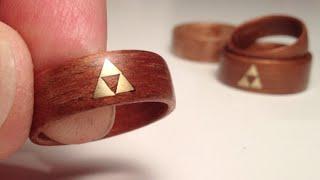 How to make Wood Rings - bent veneer w brass Zelda Triforce inlay