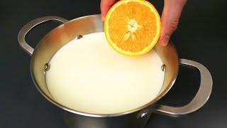 Einfach Orange in die kochende Milch geben! Hausgemachtes Käserezept in 5 Minuten