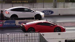 Tesla Model X Plaid vs Lamborghini Huracán 1/4 Mile Drag Races