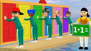 Scary Teacher vs Squid Game Choose Correct Answer to Open Wooden Door Challenge