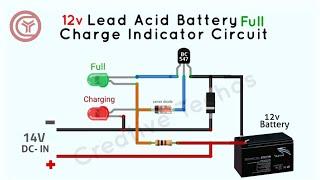 Simple 12 volt battery full charge indicator circuit