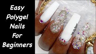 DIY  How To Do Nail art, Acrylic nails A VERY EASY POLYGEL NAIL SET USING NAIL TIPS NO FORMS #101