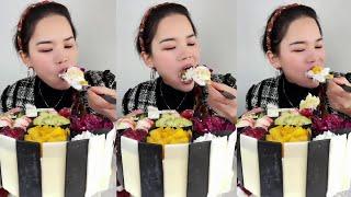 ASMR MUKBANG | Eat an eight-inch cream cake | 食べる放送 | 방송을 먹어라