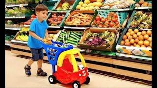 Supermarket Song  Kids  doing Grocery Shopping with Cozy Shopping Cart Learn Fruits and Veg