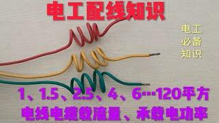 电工配线知识：1～120平方电线电缆载流量、承载电功率图表，快去收藏学习