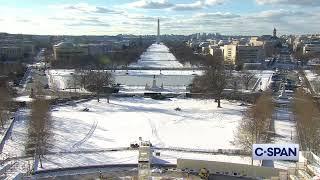 Snow covers Washington DC -- view from U.S. Capitol down the Mall to Washington Monument (1-7-2025)