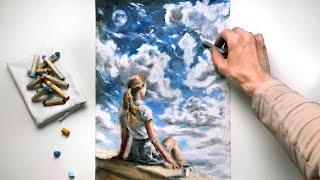 ASMR Drawing Clouds with Pastels (No Talking)