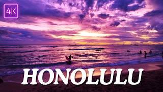 Honolulu Sunset Walking Tour | Waikiki Hawaii Beach Walk | 4K/60FPS