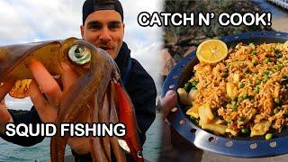 Squid Fishing for Lunch! Catch N Cook