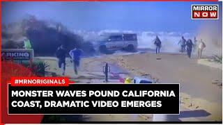 California Waves | Giant Wave Crashes Into California Street, Beachgoers Swept Away | Viral Video