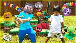 Ryan Pretend Play with Slither.io, Minecraft, Plants vs Zombie, and Roblox In Real Life!!!