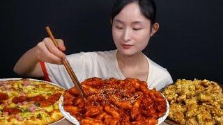 기름떡볶이 순살치킨 콤비네이션페퍼로니피자 먹방