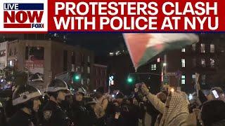 NYU pro-Palestine protesters arrested amid clash with police, chairs thrown  | LiveNOW from FOX