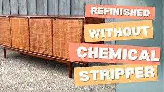 Refinish Furniture Without Chemical Stripping- MCM Walnut Credenza Restoration