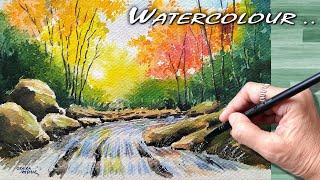  Waterfall Watercolour Landscape Painting Tutorial | जलरंग निसर्गचित्र पेंटिंग