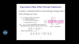 CET 203 - Fluid mechanics and Hydraulics - Expression for Rate of flow through a Venturimeter