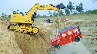 Mahindra Thar Roxx Jeep Rubicon Accident Mud Off Road Pulling Out Double JCB 3dx Excavator ? CS Toy