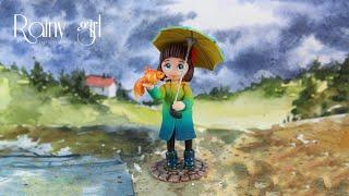 Mini rainy girl anime figure ️ Easy polymer clay tutorial