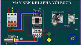 Cách đấu relay áp suất  cho máy nén khí 3 pha tự động ngắtvà tự động chạy lại