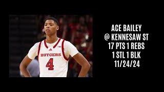 Ace Bailey @ Kennesaw St (17 PTS 1 REBS 1 STL 1 BLK) 11/24/24