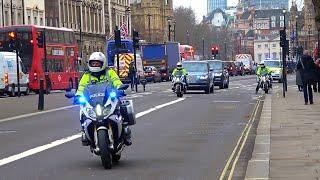 Police SEG escort Prime Minister Kier Starmer to and from Palace of Westminster