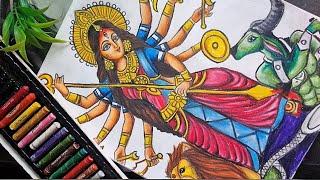 Maa Durga Dasa Bhuja Avatar Drawing | Devi Durga Oil Pastel Drawing Part 2