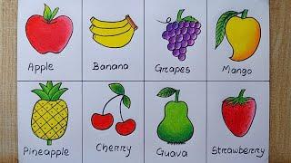 Different types of Fruits drawing easy| Fruit chart drawing| How to draw different types of fruits