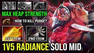 How to Solo Mid Pudge 1v5 Max Heap Strength First Item Radiance Just Run At Them Dota 2