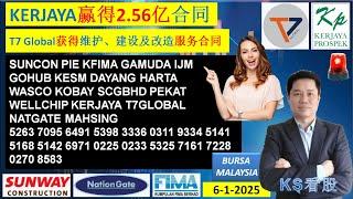 KS看股 - 马股 KLSE BURSA 分享 - 6-1-2025 KERJAYA赢得2.56亿合同T7 Global获得维护、建设及改造服务合同SUNCON KFIMA MAHSING