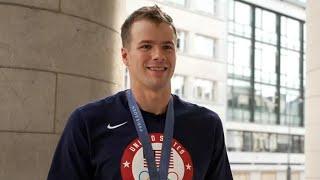 Swimmer Nic Fink gives interview after winning silver in 2024 Paris Olympics