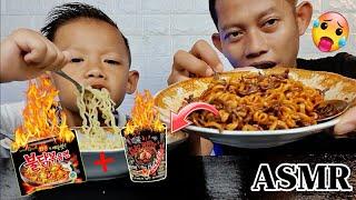 ASMR MIE SAMYANG+MIE GHOST PEPPER|| CHALLENGE MAKAN ANAK VS AYAH||RASANYA TERBAKAR