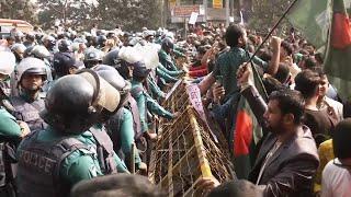 Supporters of Bangladesh Nationalist Party march in protest at attacks in India