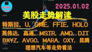 1月3日，美股即时走势解读，特斯拉、U、GME、FFIE、HOLO、英伟达、高通、MSTR、AMD、DXYZ、AVGO、mara、OXY、DJT、昆腾、理想汽车等走势看法 ️️ #美股推荐2025