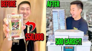 I attempted the IMPOSSIBLE card show TRADE DOWN challenge with a $50,000 MJ AUTOGRAPH?! 